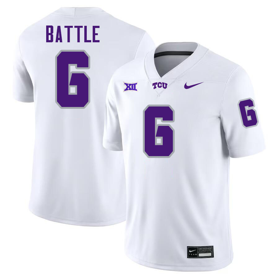 #6 Trent Battle TCU Jersey,Texas Christian University Horned Frogs Football Jersey-White